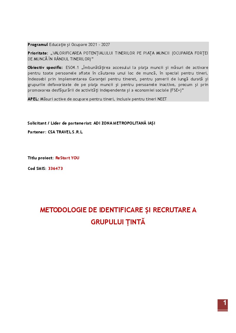 Previzualizare: Metodologia de identificare și recrutare a grupului țintă – Restart You