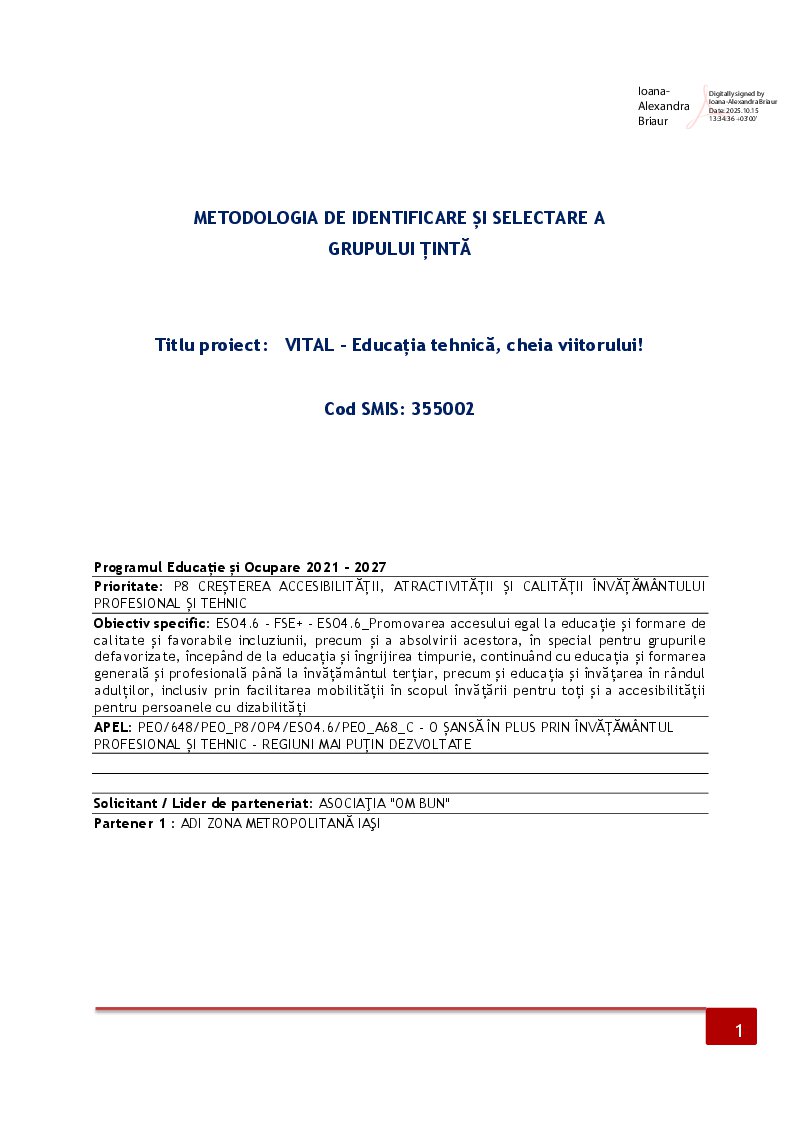 Previzualizare: Metodologia de identificare și selectare a grupului țintă – VITAL