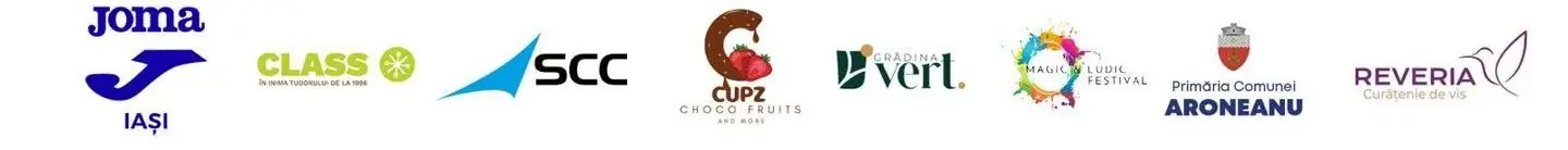 Sponsorii Cupei Metropolitane de Fotbal U15 2025: JOMA Iași, CLASS, SCC, Cupz Choco Fruits, Grădina Vert, Magic Ludic Festival, Primăria Comunei Aroneanu și Reveria